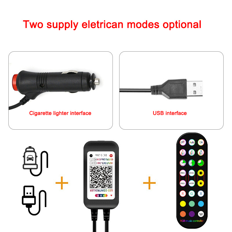 DC12V High Brightness SMD5050 48/72 LEDs Optional Waterproof LED Car Decoration Light Strip and Bluetooth Controller with 24 Keys RF Remote and APP Voice Control kit DC12V High Brightness SMD5050 48/72 LEDs Optional Waterproof LED Car Decoration Light Strip and Bluetooth Controller with 24 Keys RF Remote and APP Voice Control kit